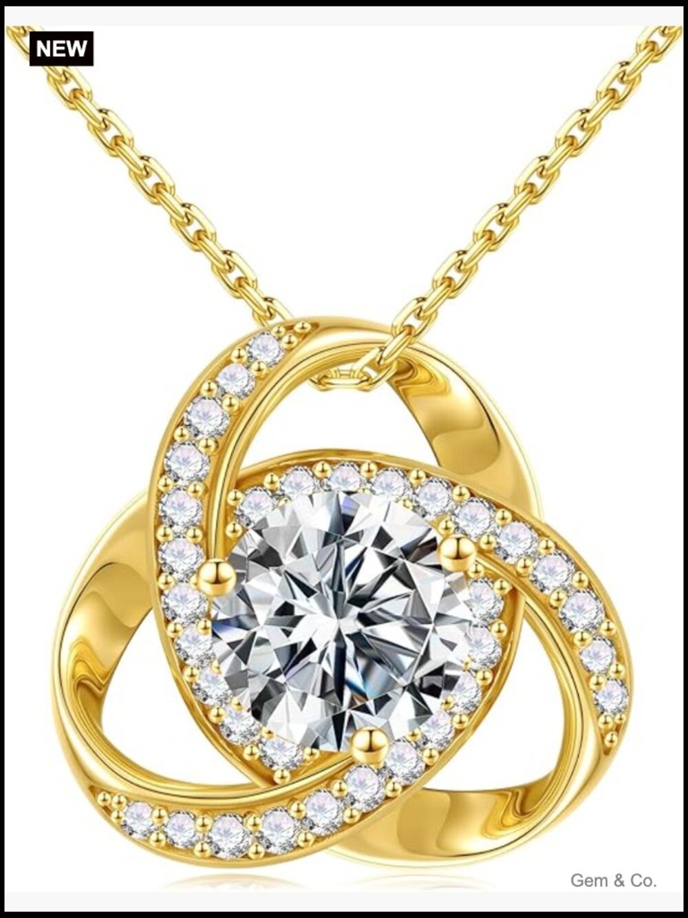 Love Knot Moissanite Necklace, 3 Carat Lab Created 925 Sterling Silver Pendant